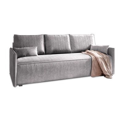 Masseno Sofa MESTOR mit Schlaffunktion und Bettkasten, Ausziehbares Bettsofa - Hellgrau, POSO 55