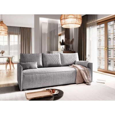 Masseno Sofa MESTOR mit Schlaffunktion und Bettkasten, Ausziehbares Bettsofa - Hellgrau, POSO 55