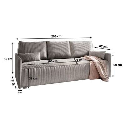 MESTOR Sofa, Stoff POSO - Abmessungen der Möbel