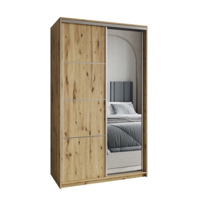 Masseno Schiebetürenschrank VARO 120/205/60cm 2-türig mit Spiegel Eiche Artisan