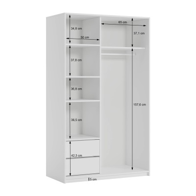 Szafa Przesuwna VARO 120 cm z Lustrem Szafa Dwudrzwiowa z Szufladami