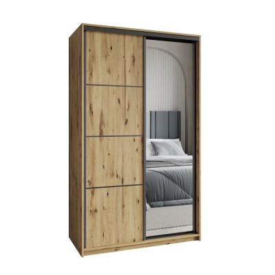 Masseno Schiebetürenschrank VARO 120/205/60cm 2-türig mit Spiegel Eiche Artisan