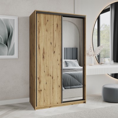 Masseno Schiebetürenschrank TAVI 120/205/60cm 2-türig mit Spiegel Eiche Artisan