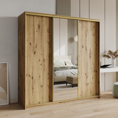 Szafa Przesuwna TAVI 200 cm z Lustrem Szafa Trzydrzwiowa z Szufladami