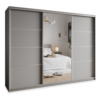 Szafa Przesuwna VARO 270 cm z Lustrem Szafa Trzydrzwiowa z Szufladami