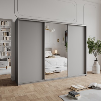 Szafa Przesuwna TAVI 270 cm z Lustrem Szafa Trzydrzwiowa z Szufladami