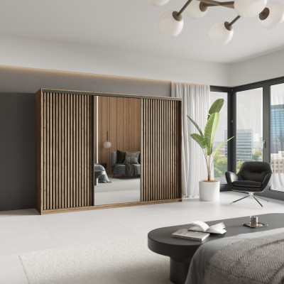 Szafa Przesuwna ORRA 250 cm z Lustrem Szafa Trzydrzwiowa z Szufladami