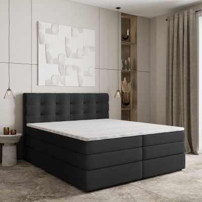 Boxspringbett AREZI – Geflochtener Stoff – Farbe: Soro 100