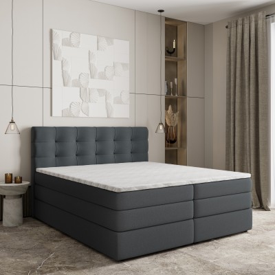 Boxspringbett AREZI – Geflochtener Stoff – Farbe: Soro 97