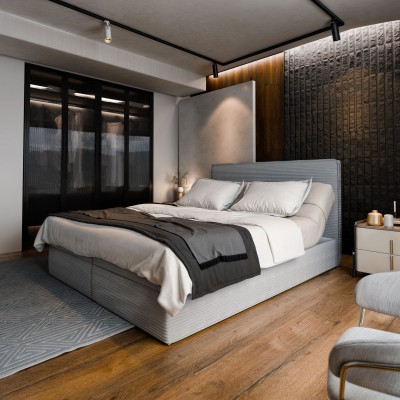 Boxspringbett ASTOR – Kordstoff – Farbe: Lincoln 86