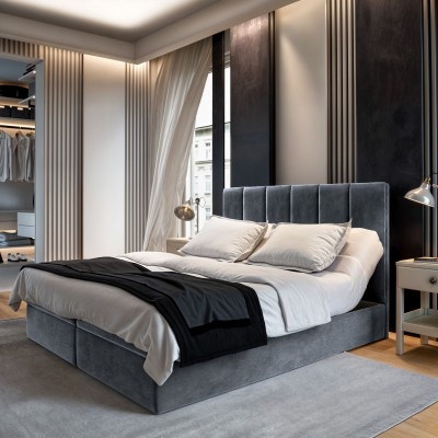 Boxspringbett BARINO – Plüsch-Stoff – Farbe: Paros 06