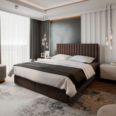 Boxspringbett BRESEL – Plüsch-Stoff – Farbe: Kronos 06