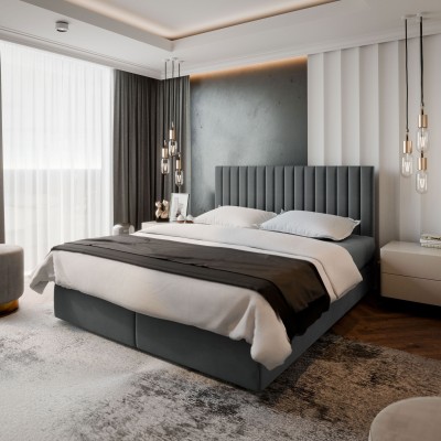 Boxspringbett BRESEL – Plüsch-Stoff – Farbe: Paros 06