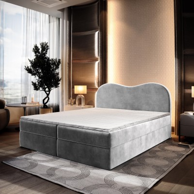 Boxspringbett FLUVIA – Velours-Stoff – Farbe: Monolith 84