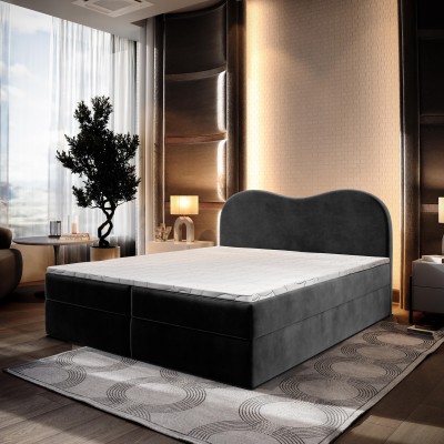 Boxspringbett FLUVIA – Velours-Stoff – Farbe: Monolith 95