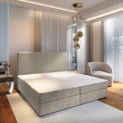 Boxspringbett GIARRO – Plüsch-Stoff – Farbe: Poso 02 + paros 02