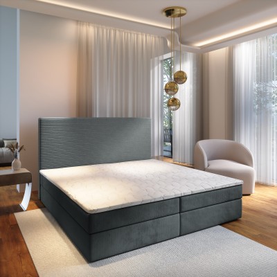 Boxspringbett GIARRO – Plüsch-Stoff – Farbe: Poso 60 + paros 06