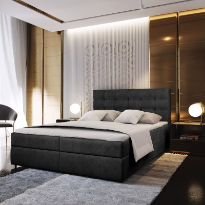 Boxspringbett GLOS – Velours-Stoff – Farbe: Monolith 95