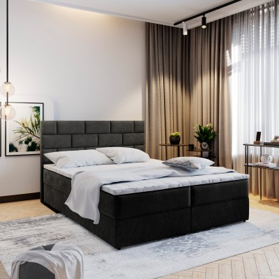 Boxspringbett KERLO – Geflochtener Stoff – Farbe: Cosmic 100