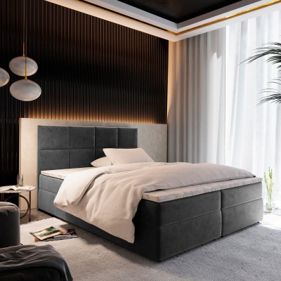 Boxspringbett LENA – Plüsch-Stoff – Farbe: Kronos 15