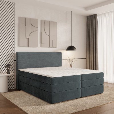 Boxspringbett MATERN – Plüsch-Stoff – Farbe: Poso 60 + paros 06