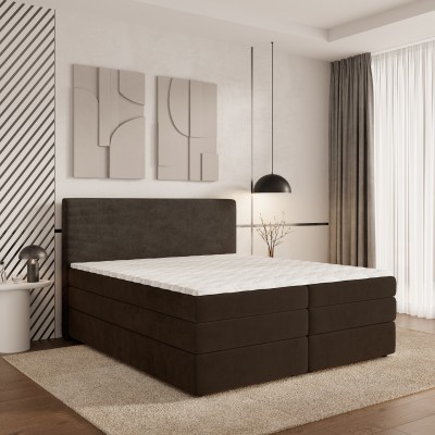 Boxspringbett MATERN – Plüsch-Stoff – Farbe: Poso 06 + kronos 06