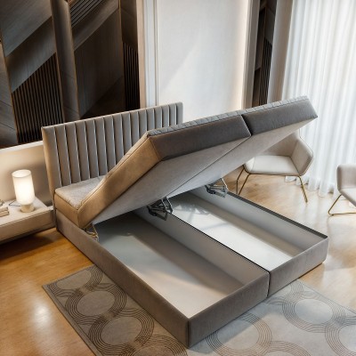 Boxspringbett MURLO – Plüsch-Stoff – Farbe: Kronos 13