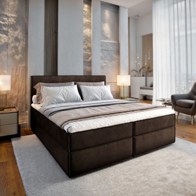 Boxspringbett PELLIO – Velours-Stoff – Farbe: Monolith 29