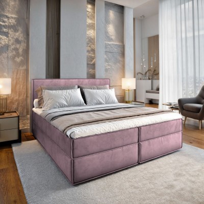 Boxspringbett PELLIO – Velours-Stoff – Farbe: Monolith 62