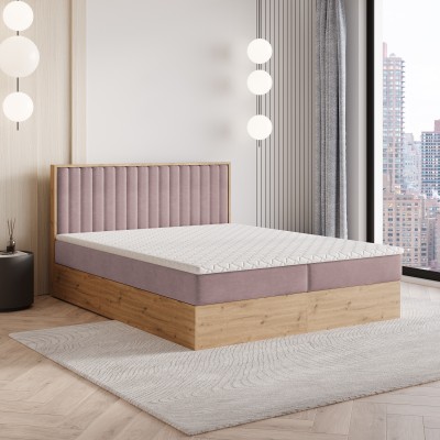 Boxspringbett VARELI – Geflochtener Stoff – Farbe: Soro 61