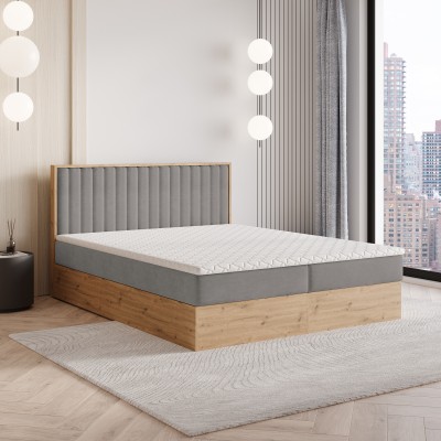 Boxspringbett VARELI – Geflochtener Stoff – Farbe: Soro 90