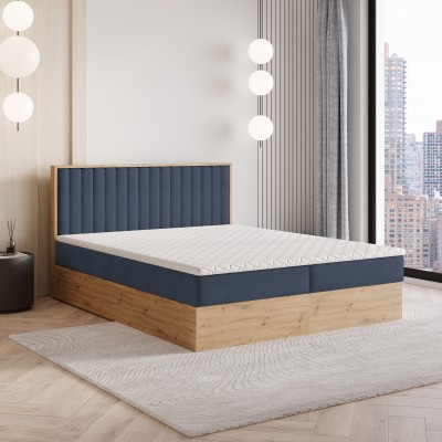 Boxspringbett VARELI – Geflochtener Stoff – Farbe: Soro 76