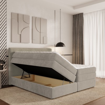 Boxspringbett MATERN – Plüsch-Stoff – Farbe: Poso 05 + kronos 05