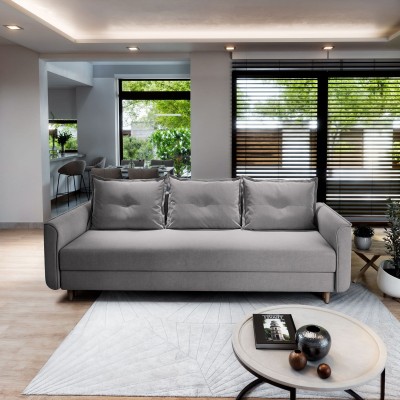 Bequemes Sofa NAPOL in PAROS 05 Stoff hellgrau - Vorderseite