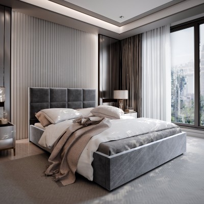 Polsterbett LIMENA – Plüsch-Stoff – Farbe: Paros 06