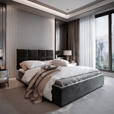 Polsterbett LIMENA – Plüsch-Stoff – Farbe: Kronos 07