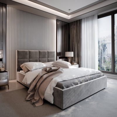 Polsterbett LIMENA – Plüsch-Stoff – Farbe: Paros 05