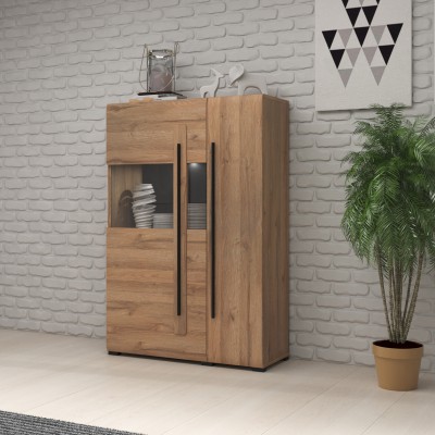 Masseno Kommode TULLIA 90 cm Sideboard und 2 Türen für Wohnzimmer Schlafzimmer Modern 90x39x136 cm Eichefarben / Eichefarben