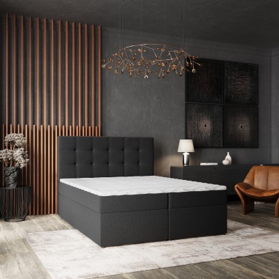 Boxspringbett PALMA – Geflochtener Stoff – Farbe: Soro 100