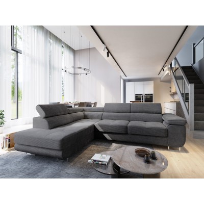 Masseno Ecksofa APIRO mit Schlaffunktion und Bettkasten, Ausziehbares Bettsofa - Graphitfarben, POSO 34