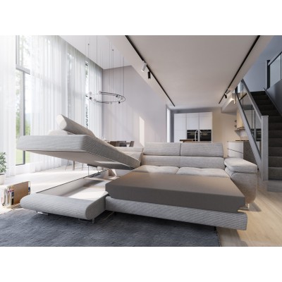 Masseno Ecksofa APIRO mit Schlaffunktion und Bettkasten, Ausziehbares Bettsofa - Graphitfarben, POSO 34