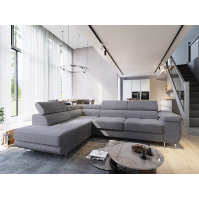 Masseno Ecksofa APIRO mit Schlaffunktion und Bettkasten, Ausziehbares Bettsofa - Grau, POSO 60