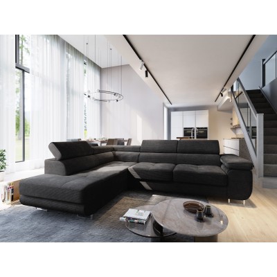 Masseno Ecksofa APIRO mit Schlaffunktion und Bettkasten, Ausziehbares Bettsofa - Schwarz, POSO 135