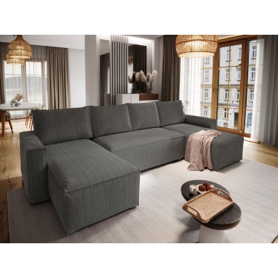 Masseno Ecksofa ASPRA mit Schlaffunktion und Bettkasten, Ausziehbares Bettsofa - Graphitfarben, POSO 34