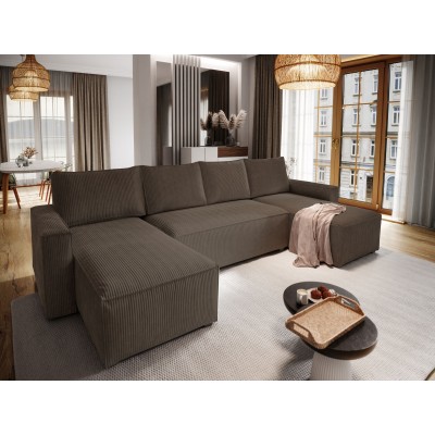 Masseno Ecksofa ASPRA mit Schlaffunktion und Bettkasten, Ausziehbares Bettsofa - Braun, POSO 06