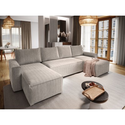 Masseno Ecksofa ASPRA mit Schlaffunktion und Bettkasten, Ausziehbares Bettsofa - Beige, POSO 02