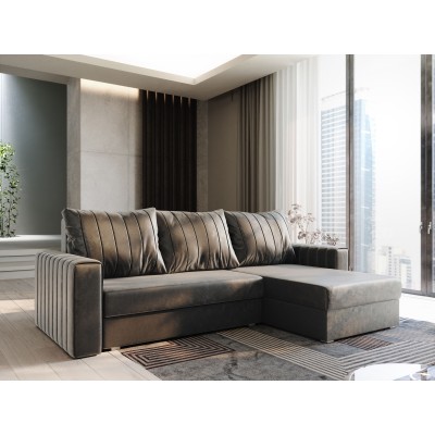 Masseno Ecksofa CARL mit Schlaffunktion und Bettkasten, Ausziehbares Bettsofa - Grau, PAROS 06