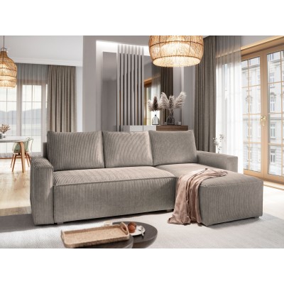 Masseno Ecksofa POTARO mit Schlaffunktion und Bettkasten, Ausziehbares Bettsofa - Beige, POSO 02