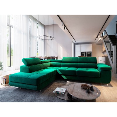 Masseno Ecksofa SELVA mit Schlaffunktion und Bettkasten, Ausziehbares Bettsofa - Grün, MONOLITH 37