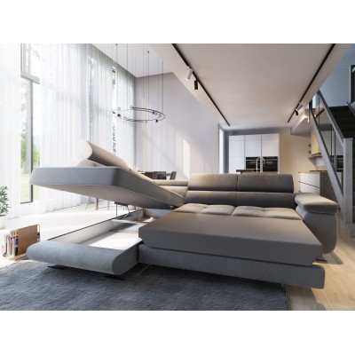 Masseno Ecksofa SELVA mit Schlaffunktion und Bettkasten, Ausziehbares Bettsofa - Grün, MONOLITH 37